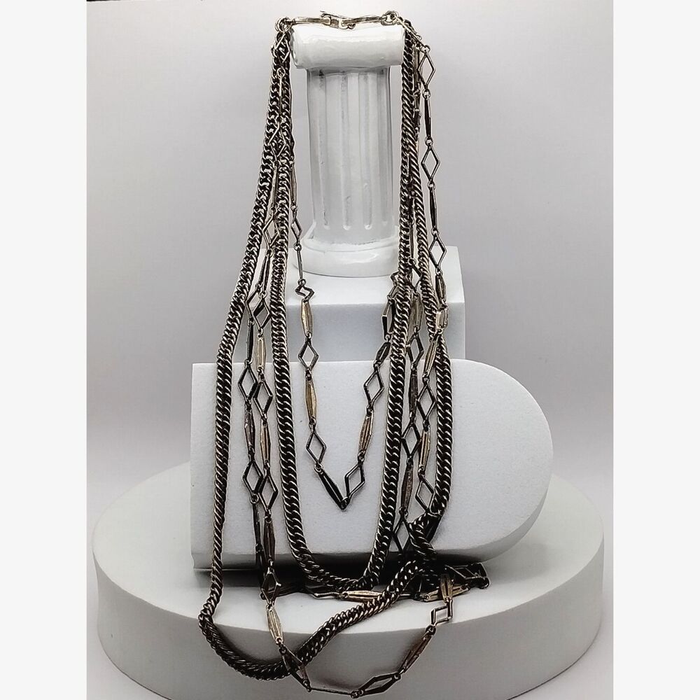Vintage Multi Strand Necklace Industrial Metal Design 16.5" Statement Size